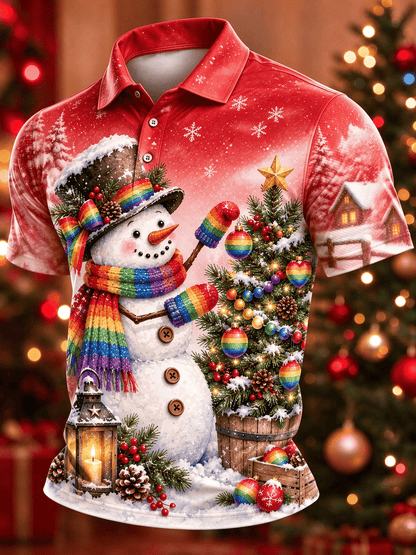 Men's Casual Christmas Print Polo Shirt