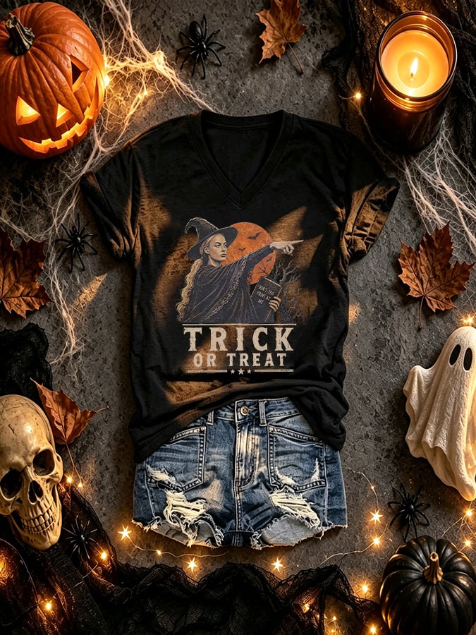 V-Neck Retro Funny Halloween Basketball Don't Point At Me Trick Or Treat Print T-Shirt