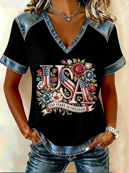 Women's 250th Anniversary Freedom Flower Art  Print   Shirt