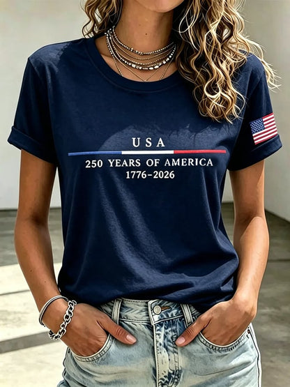 Women's casual retro American 250th  T-shirt