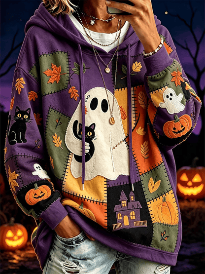 Women's Ghost Cat Print Hoodie