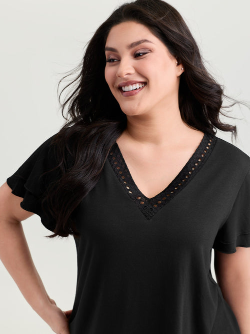 Supersoft Lace Trim Layered Sleeve T-Shirt