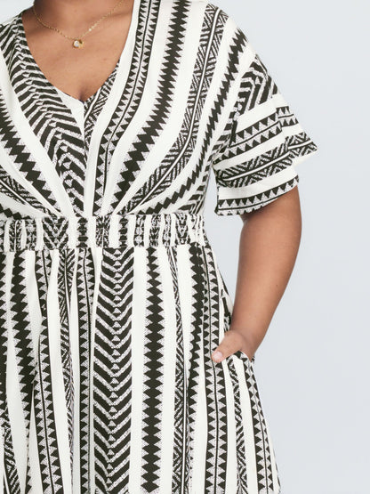 Solid Geometric Dolman Sleeve Pocket Shirred Split Hem Dress