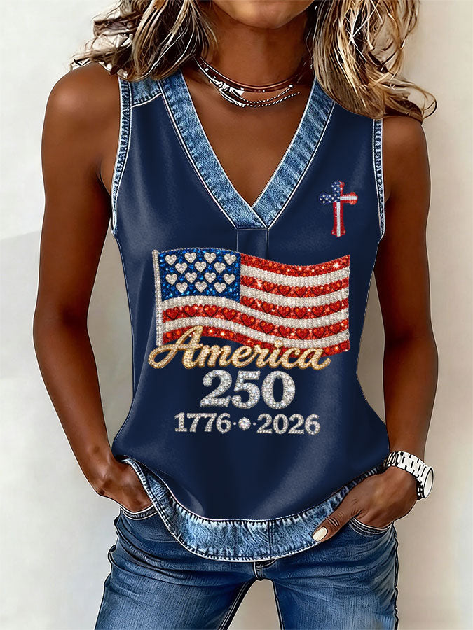 🔥Buy 3 Get 10% Off🔥Women's America Flag Print Sleeveless Top