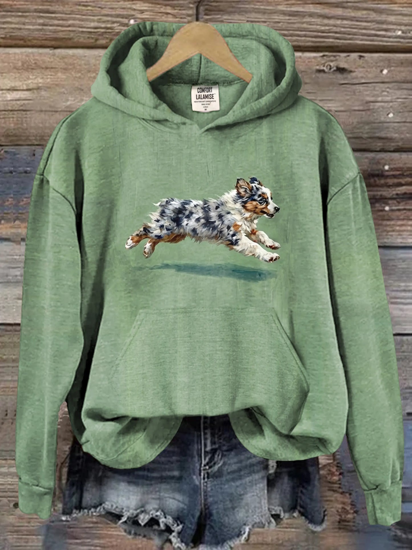 Funny Retro Cute Running Dog Art Casual Hoodie Sweatshirt