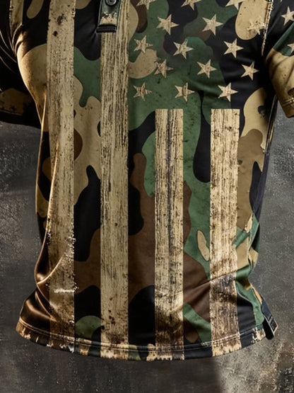 Men's Retro "Patriot" Color-Block Short-Sleeve Polo Shirt