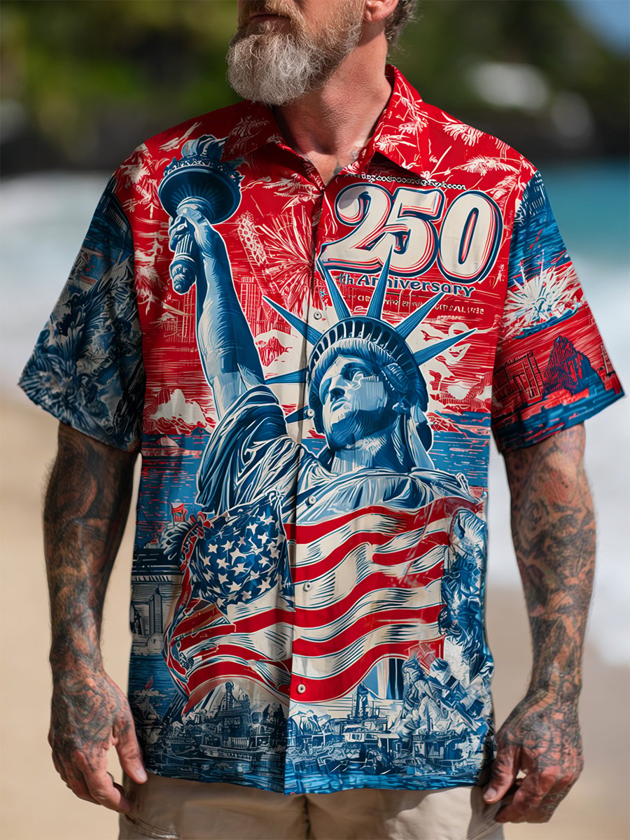 Men's Retro Vacation American 250th Anniversary Short-Sleeved Shirt