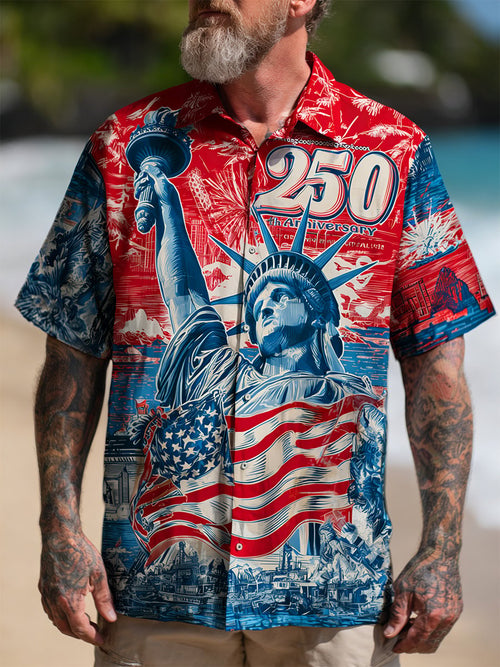 Men's Retro Vacation American 250th Anniversary Short-Sleeved Shirt
