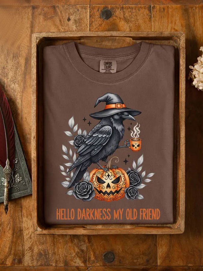 Women's Halloween Hello Darkness My Old Friend Print Casual T-shirt
