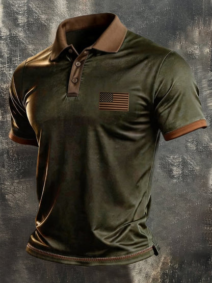 Men's Retro "Patriot" Color-Block Short-Sleeve Polo Shirt