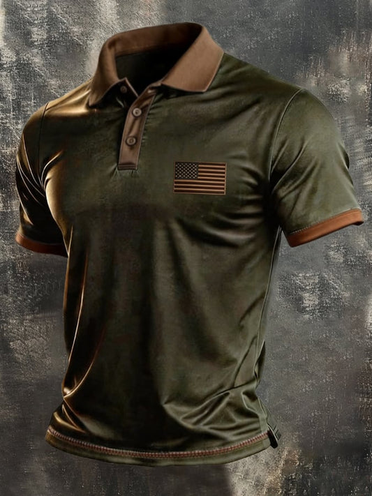 Men's Retro "Patriot" Color-Block Short-Sleeve Polo Shirt
