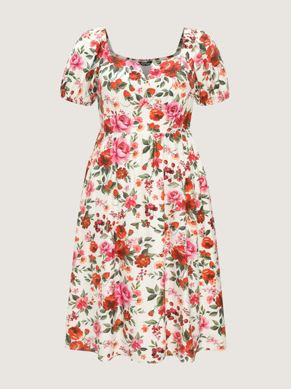 Floral Print Triangular Waist Midi Dress