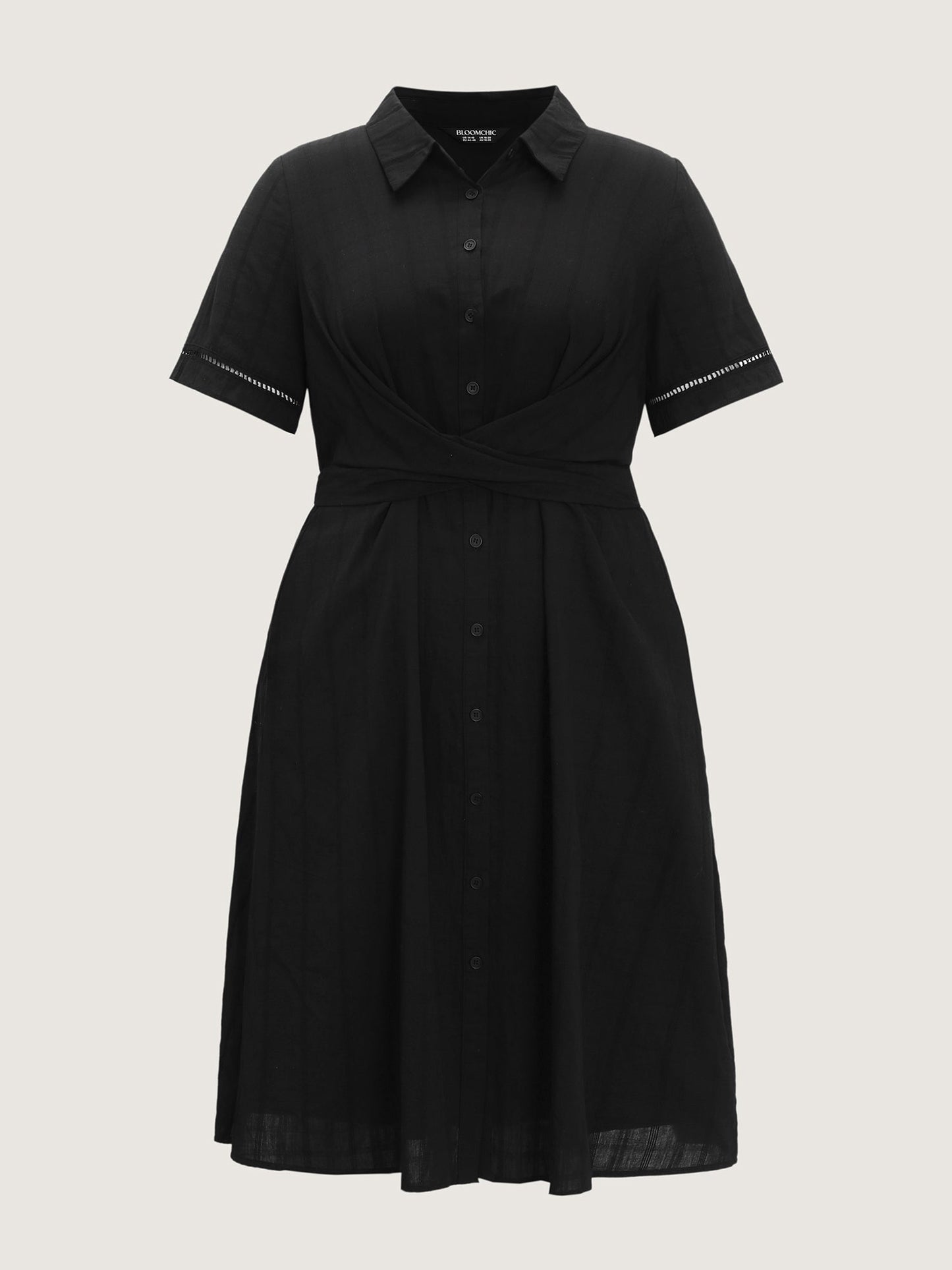 Pure Cotton Textured Overlap Waist Midi Dress