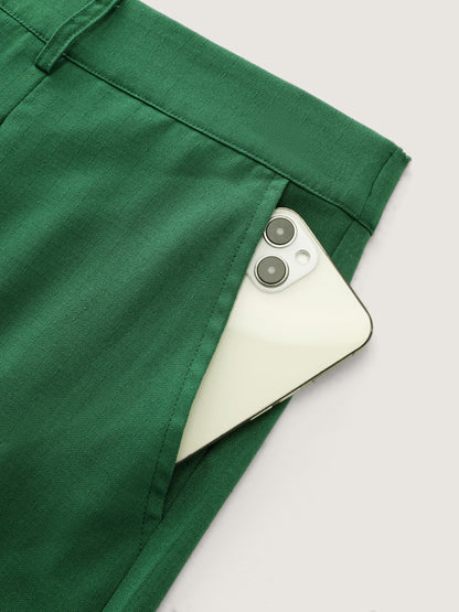 Stretchy Waist Pleated Straight-Leg Pants