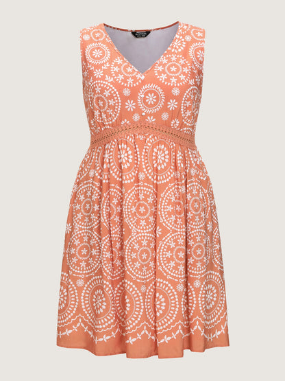 Geometric Print Deep V-Neckline Mini Dress