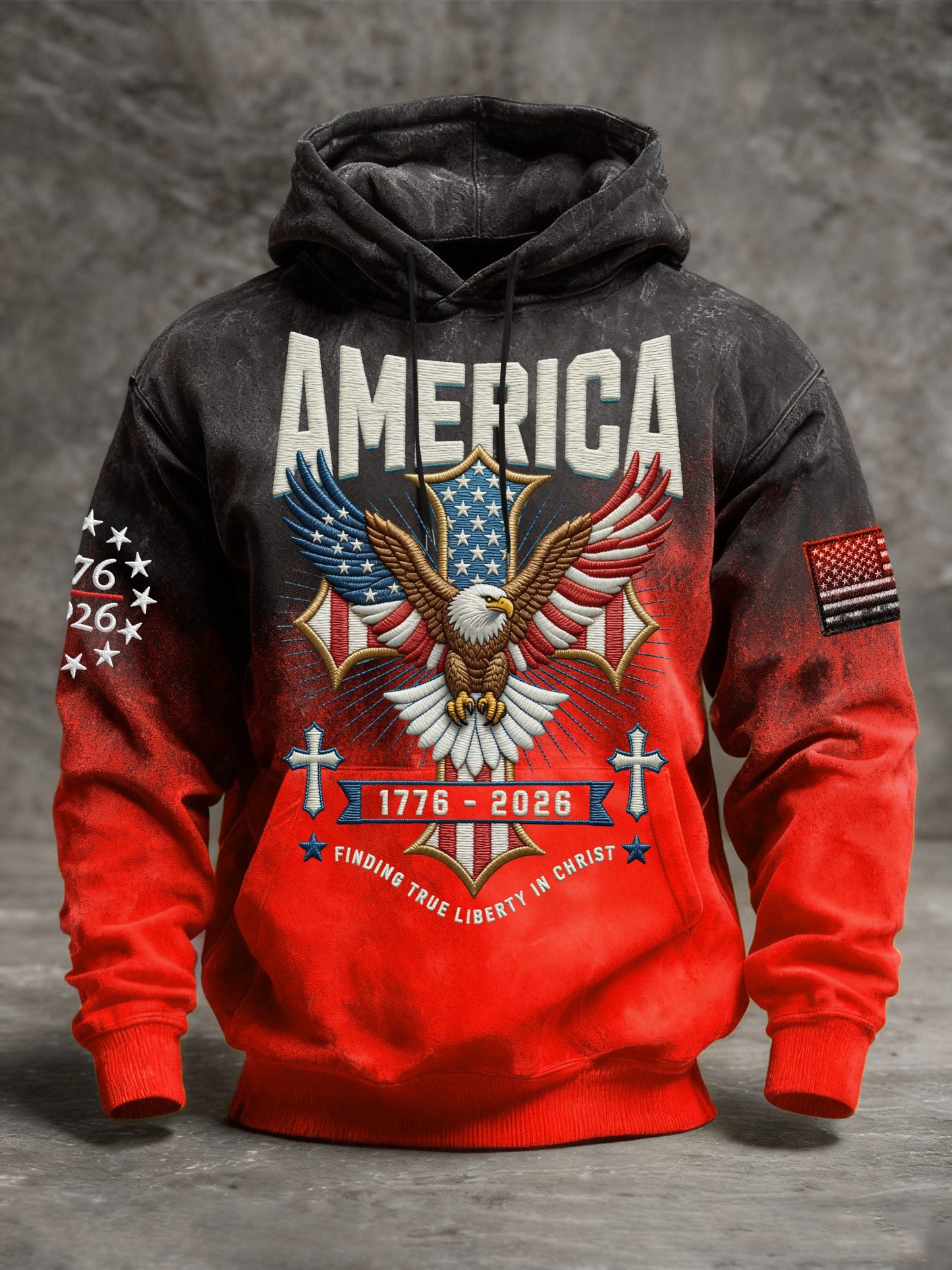 Men's Vintage American Flag Print Hooded Sweatshirt