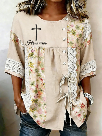 Women's Retro Faith Floral Print Top