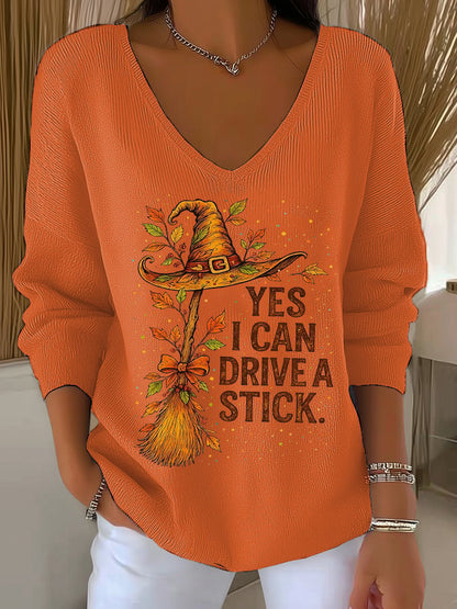 🔥HOT SALE🔥Women's Yes I Can Drive A Stick Print V Neck Sweater