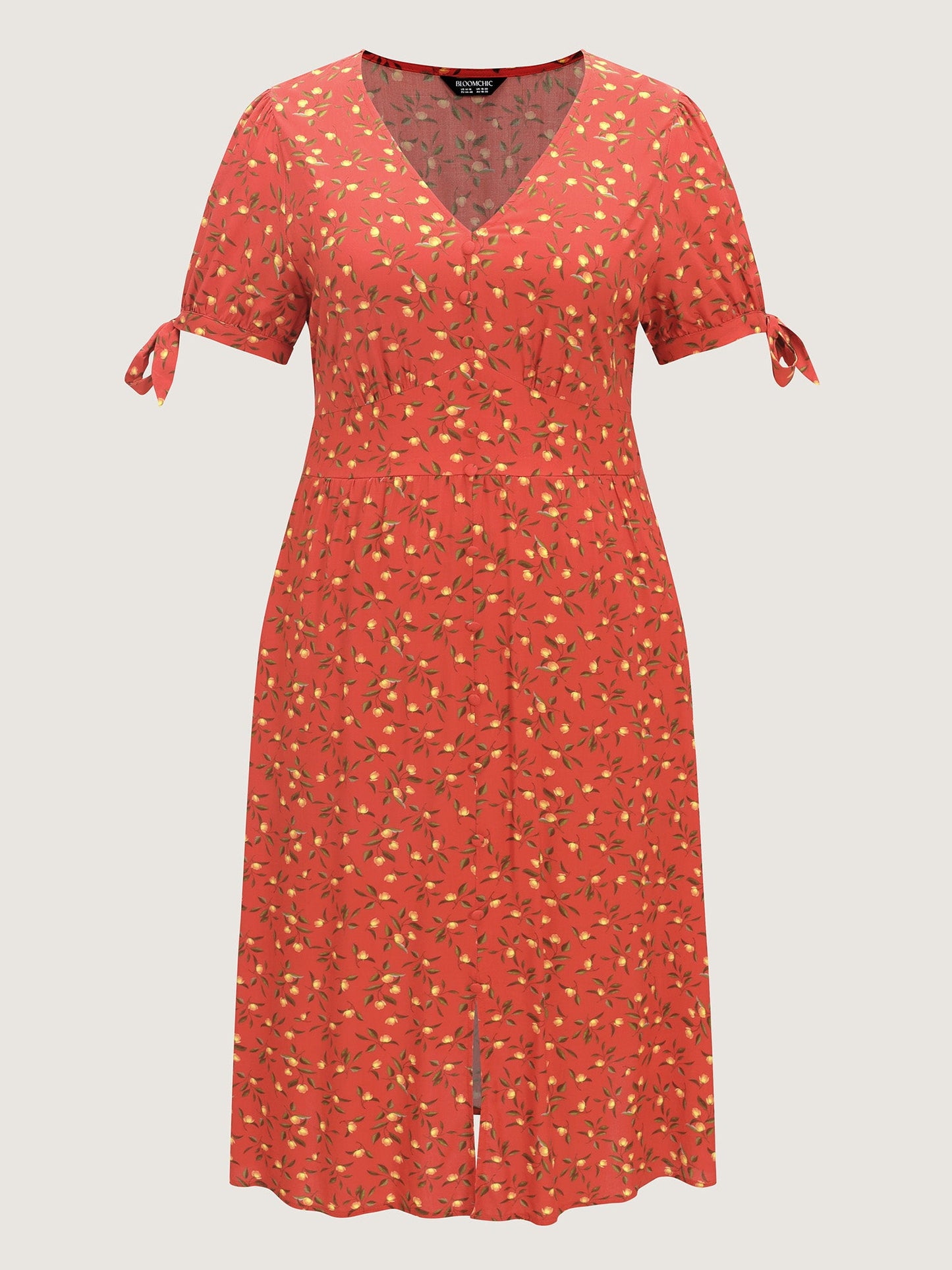 Micro Floral Print Sleeve Tie Midi Dress