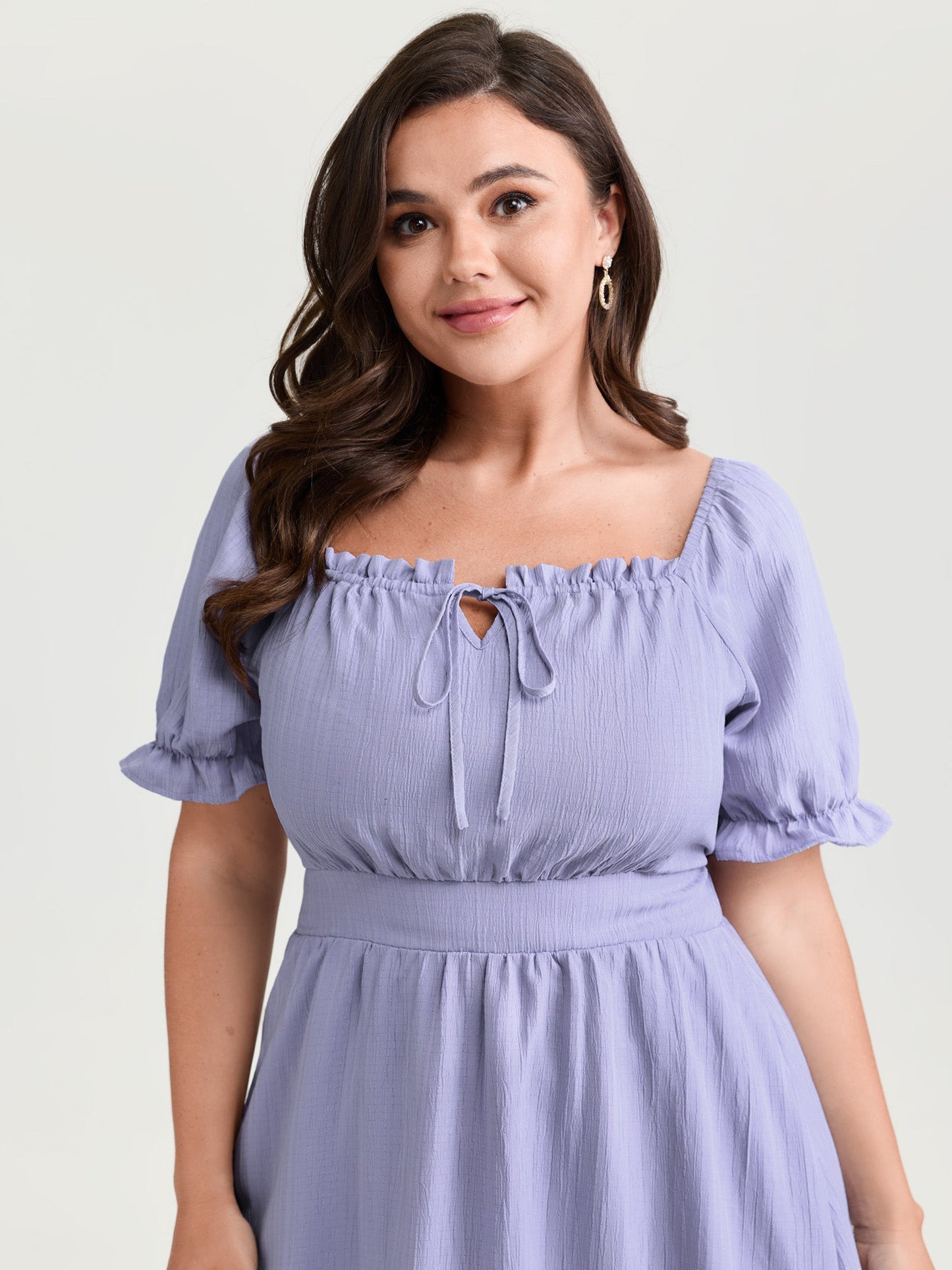 Textured Cinched-Waist Drawstring Flowy Maxi Dress