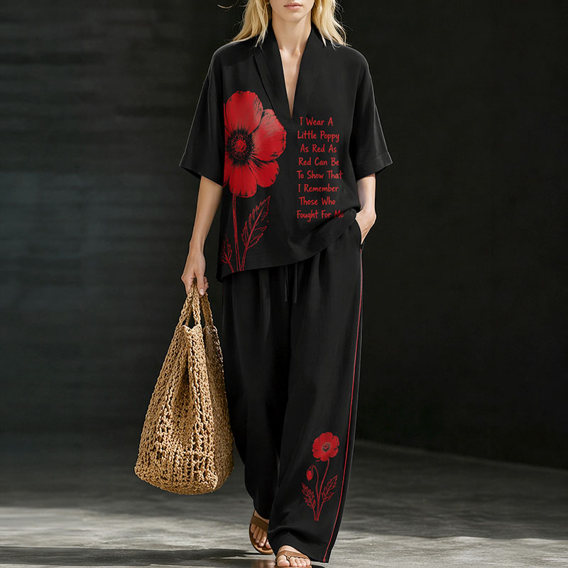 Women’s Black Red Friday Poppy Gradient Two-Piece Set