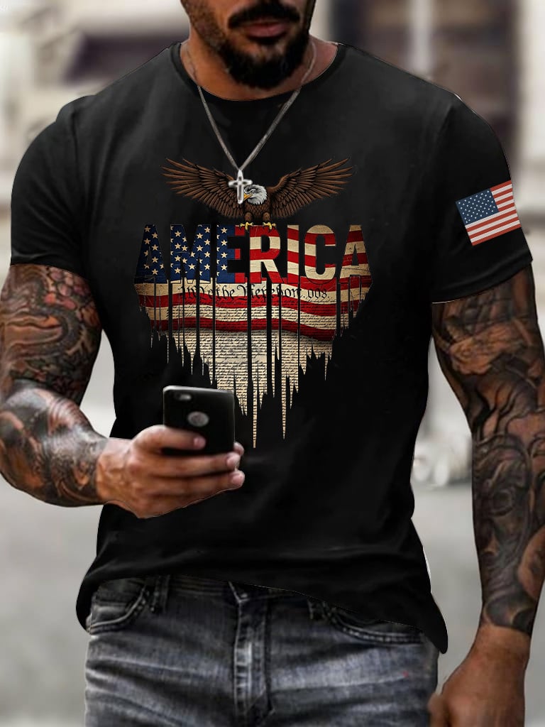 Men's Casual 250th Anniversary Commemorative National Flag T-shirt