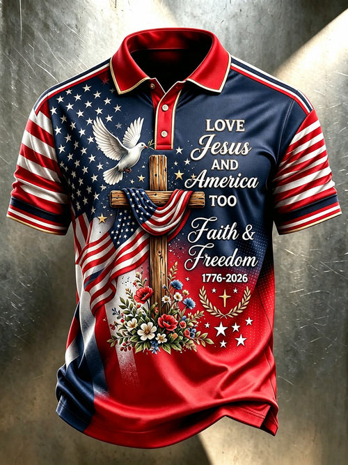 Men's Casual Faith Graphic Print Short Sleeve Polo Shirt