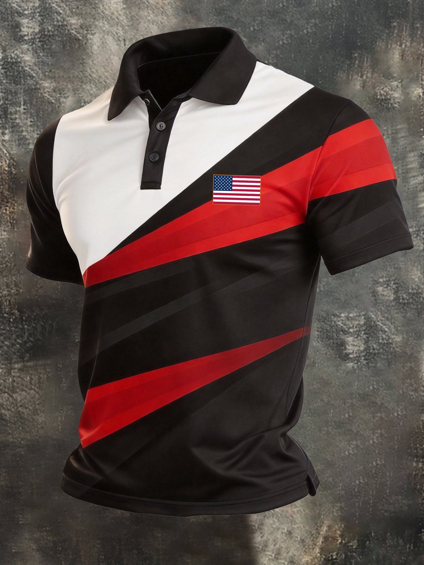 Men's Retro Patriot Color Block Polo Collar Short Sleeve