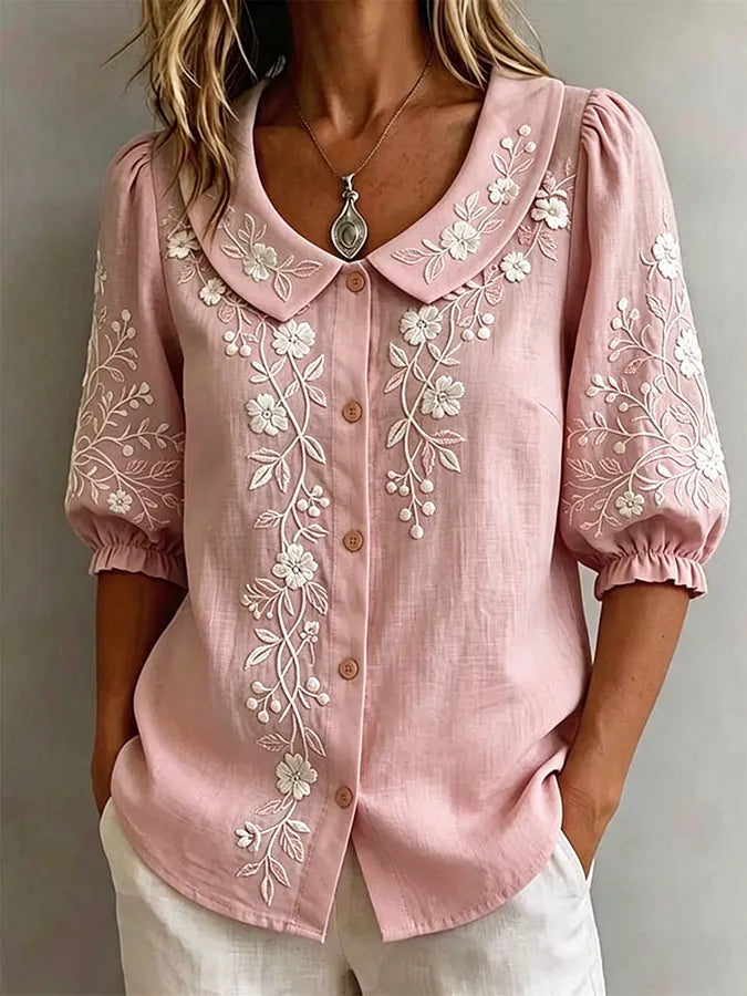 Women'S Casual Floral Short Sleeved Button Up Shirt