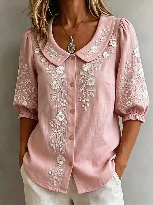 Women'S Casual Floral Short Sleeved Button Up Shirt
