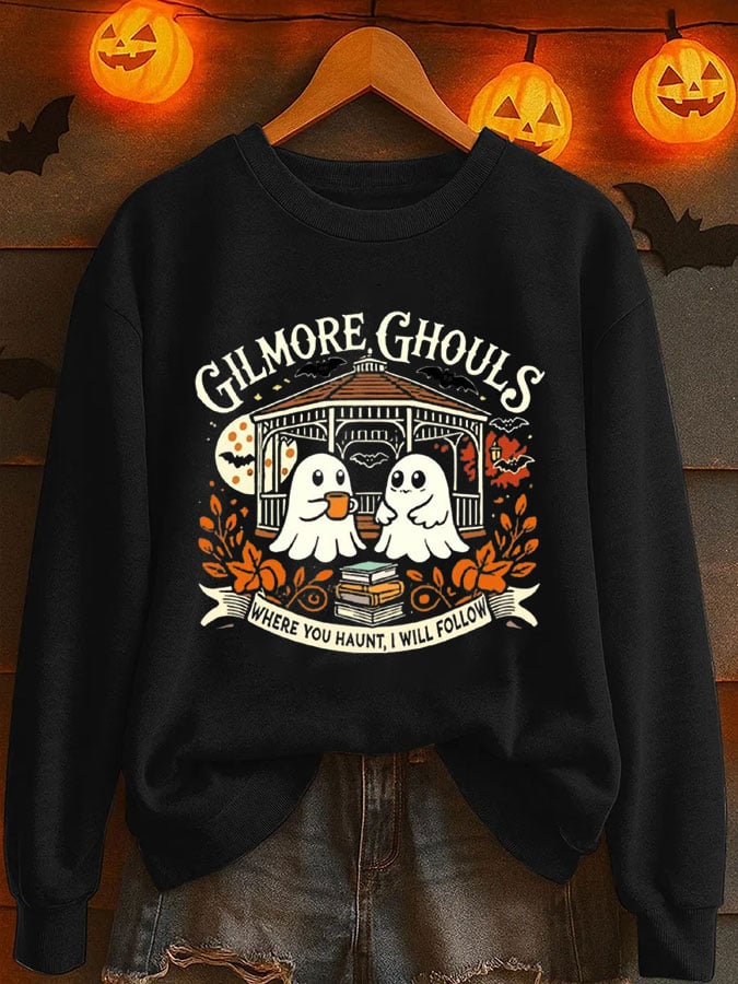 Women's Halloween Gilmore Ghouls Where You Haunt I Will Follow Print Sweatshirt