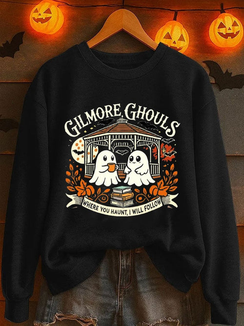 Women's Halloween Gilmore Ghouls Where You Haunt I Will Follow Print Sweatshirt
