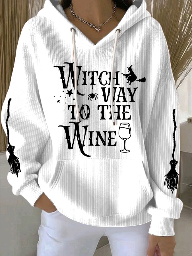 🔥HOT SALE🔥Women's Witch Way To The Wine Print Casual Sweatshirt