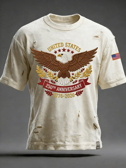 Men's Retro American 250th Anniversary Print Short-Sleeved T-Shirt