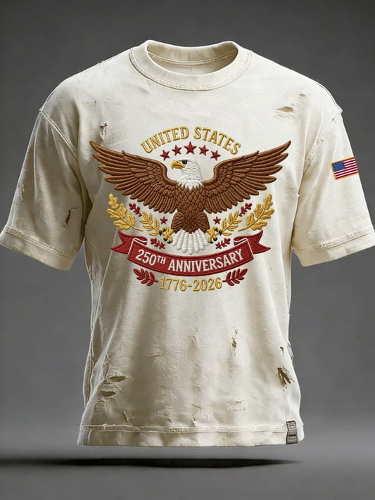 Men's Retro American 250th Anniversary Print Short-Sleeved T-Shirt