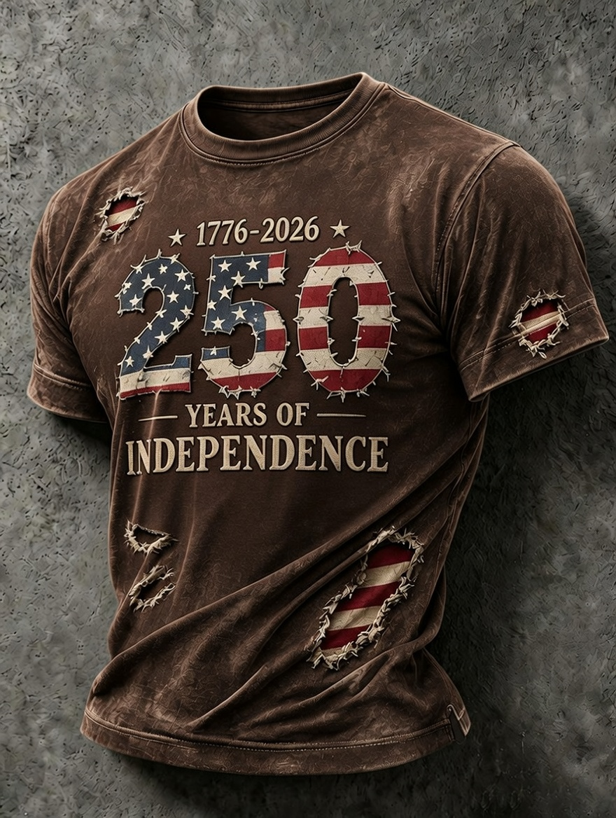 Men's 250 Years of Independence 1776-2026 Distressed Patriotic T-Shirt