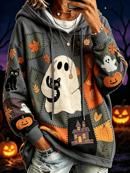 Women's Ghost Cat Print Hoodie