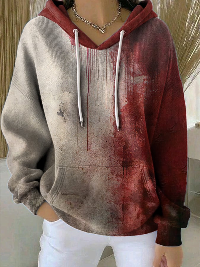 Women's Halloween Bloody Print Casual Ribbed Hoodie
