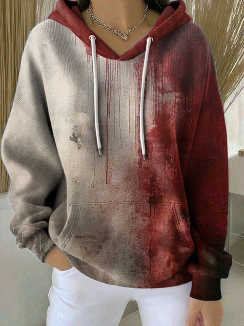 Women's Halloween Bloody Print Casual Ribbed Hoodie