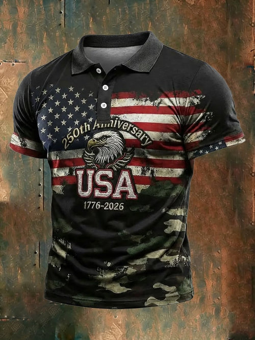 Men's 250th Anniversary National Flag Print Casual Polo Shirt