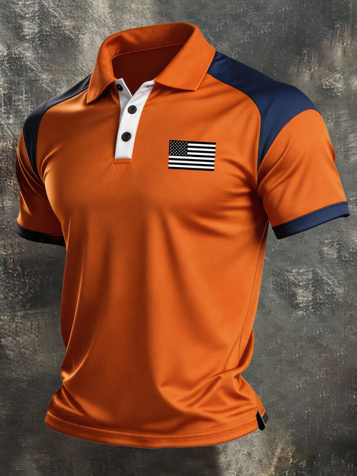 Men's Retro "Patriot" Color-Block Short-Sleeve Polo Shirt