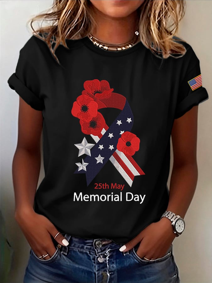 Women's Casual Memorial Day Printed Short-Sleeve T-Shirt