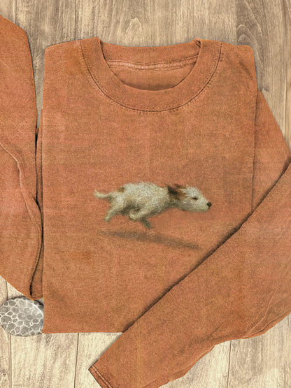Funny Cute Running Dog Art Print Casaul Cotton Long Sleeve Shirt