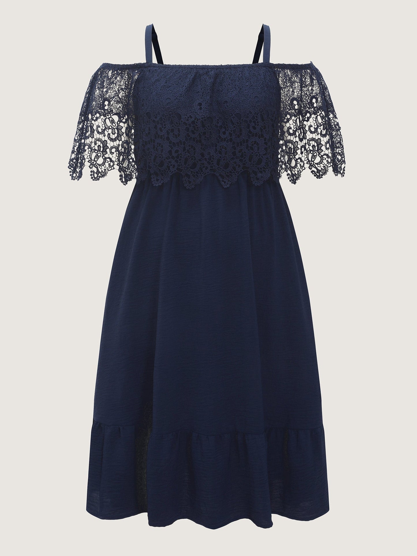Sheer Lace Off-Shoulder Midi Dress