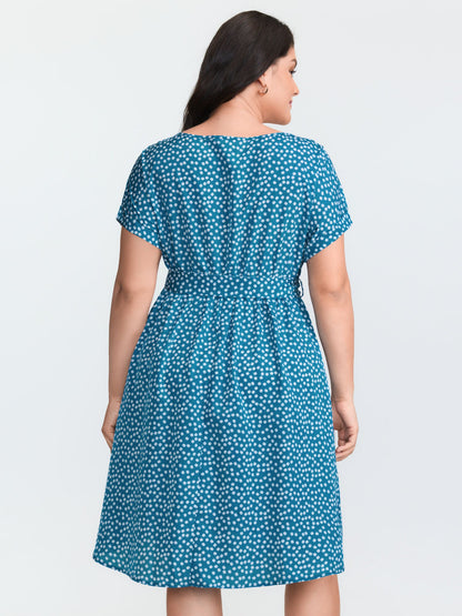 Micro Floral Print Belted Mini Dress