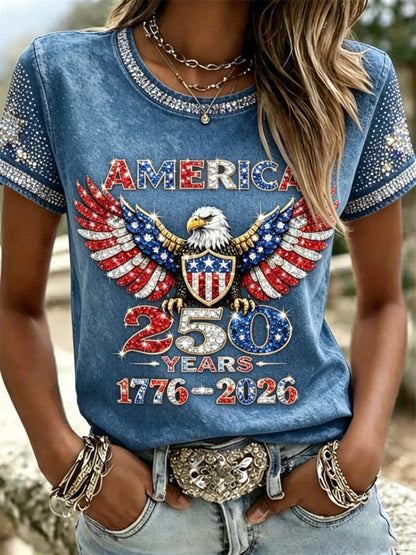 🔥Buy 3 Get 10% Off🔥American 250th Anniversary Rhinestone Design Women's T-Shirt