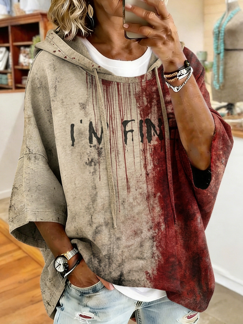 Women's I'm Fine Blood Print Casual Hoodie