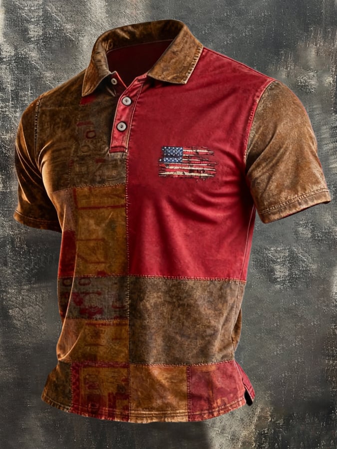 Men's Retro "Patriot" Color-Block Short-Sleeve Polo Shirt