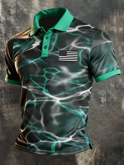 Men's Retro "Patriot" Color-Block Short-Sleeve Polo Shirt