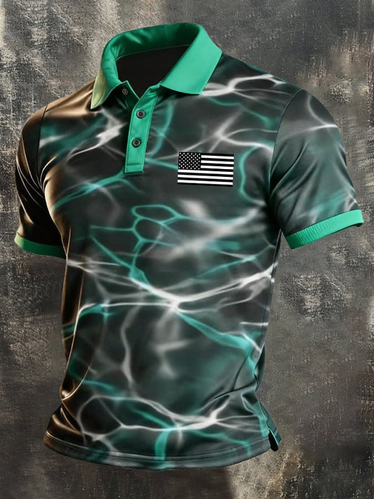 Men's Retro "Patriot" Color-Block Short-Sleeve Polo Shirt